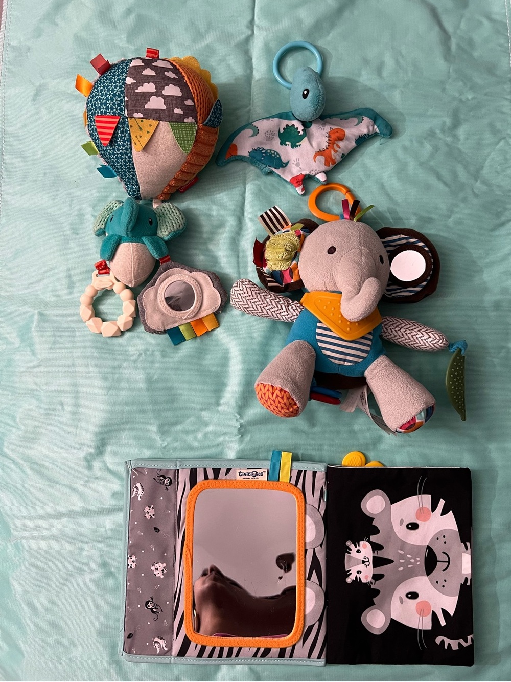 Bright Teal Elephant Sensory Plush Toy - Baby Activity Toy set